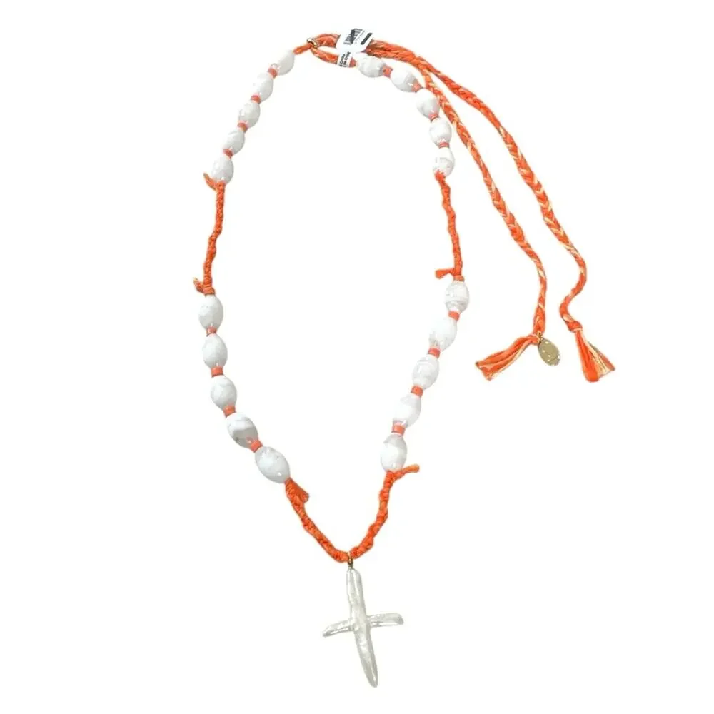 Free People Ariana Ost Easy Does It Pearl Cross Strand Necklace Bohemian Beach
